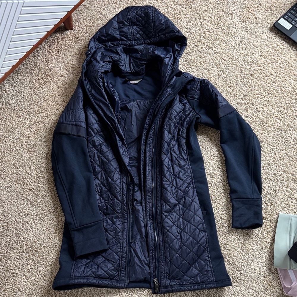 Athleta Women's Quilted Hooded Long Jacket - Navy